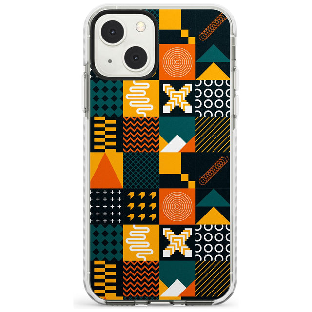 Funky Geometric Patterns: Orange & Dark Green Phone Case iPhone 13 Mini / Impact Case Blanc Space