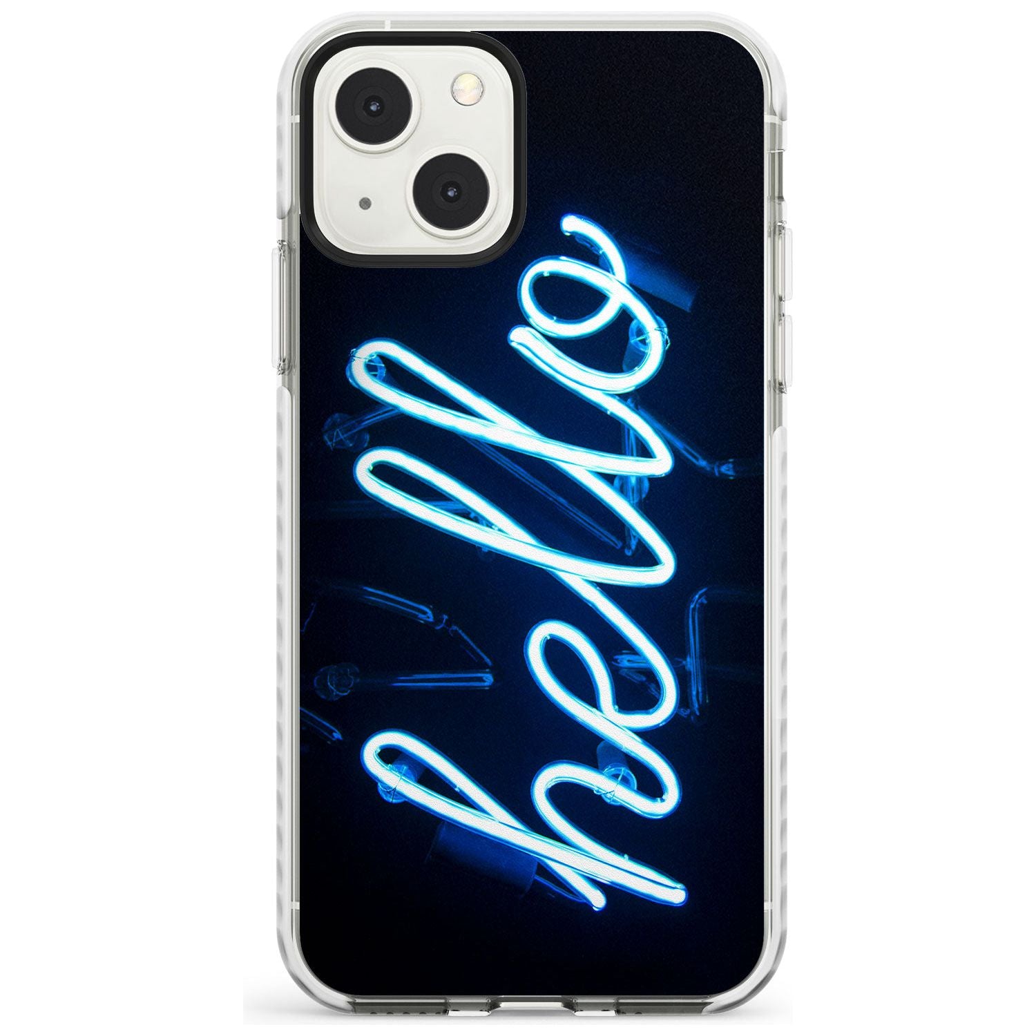"Hello" Blue Cursive Neon Sign Phone Case iPhone 13 Mini / Impact Case Blanc Space