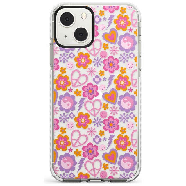 Peace, Love and Flowers Pattern Impact Phone Case for iPhone 13 & 13 Mini