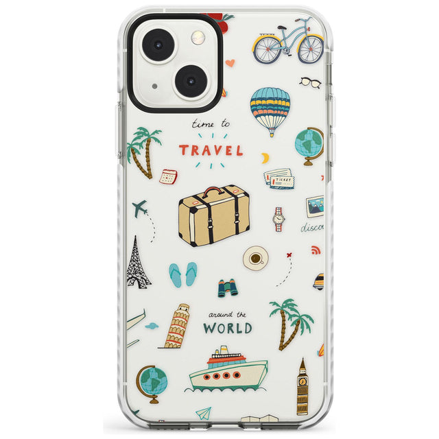 Cute Travel Pattern Transparent Phone Case iPhone 13 Mini / Impact Case Blanc Space