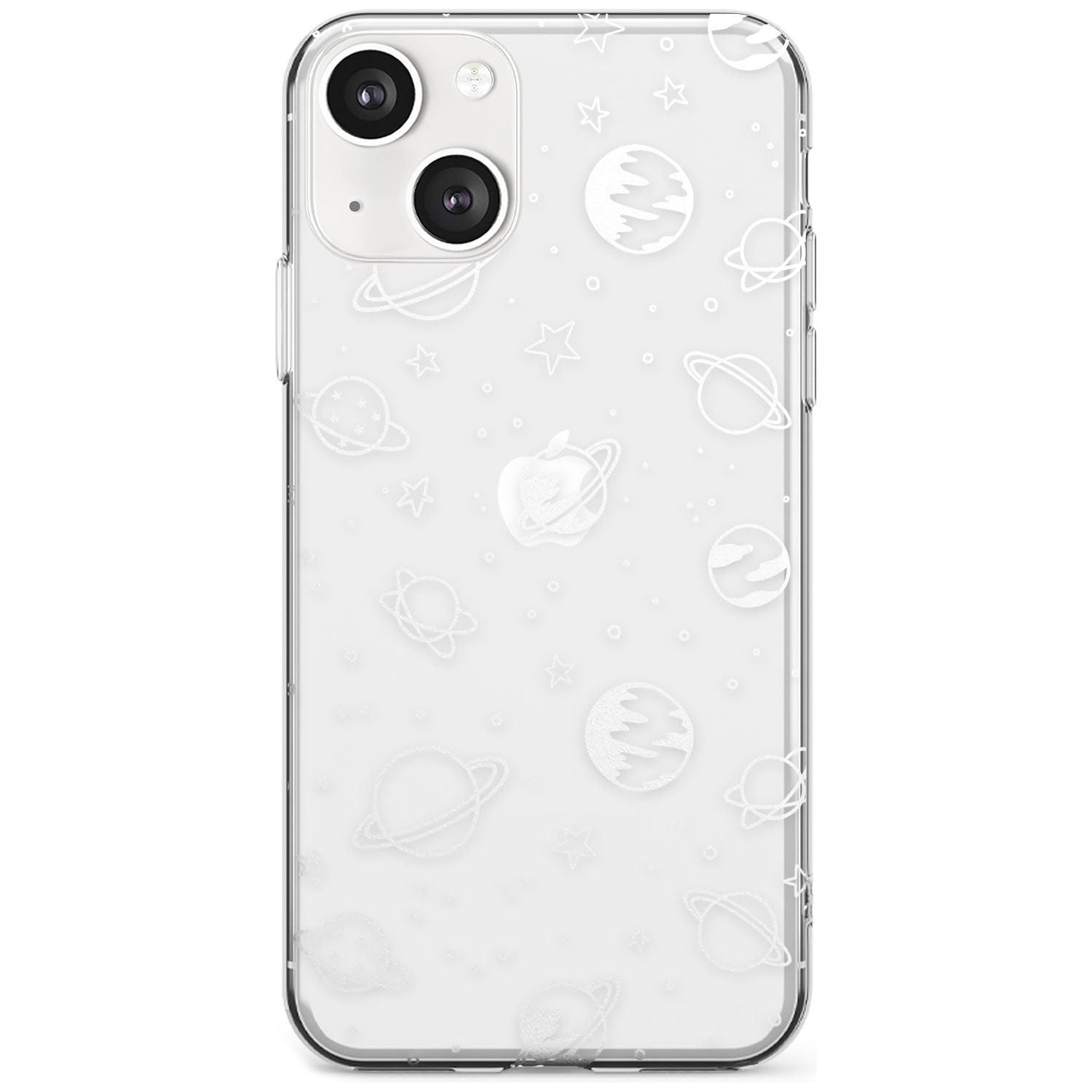 Cosmic Outer Space Design White on Clear Phone Case iPhone 13 / Clear Case,iPhone 13 Mini / Clear Case,iPhone 14 / Clear Case,iPhone 14 Plus / Clear Case Blanc Space