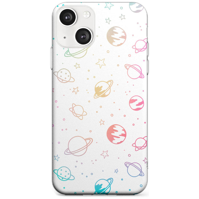 Cosmic Outer Space Design Pastels on White Phone Case iPhone 13 / Clear Case,iPhone 13 Mini / Clear Case,iPhone 14 / Clear Case,iPhone 14 Plus / Clear Case Blanc Space