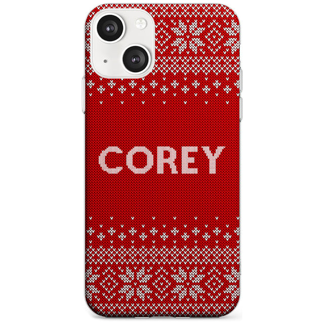 Personalised Red Christmas Knitted Jumper Slim Phone Case for iPhone 13 & 13 Mini
