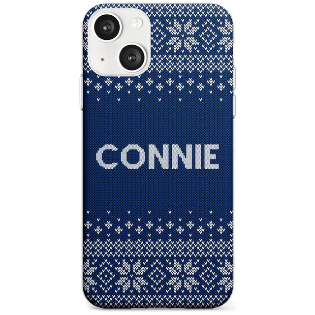 Personalised Blue Christmas Knitted Jumper Slim Phone Case for iPhone 13 & 13 Mini
