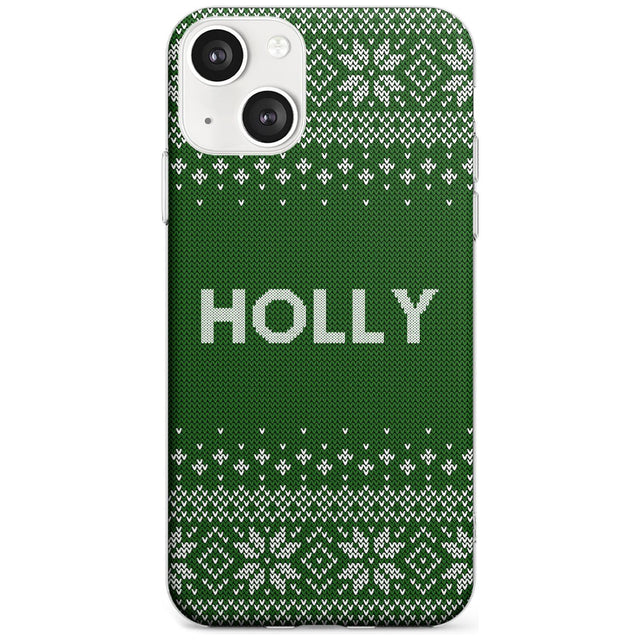 Personalised Green Christmas Knitted Jumper Slim Phone Case for iPhone 13 & 13 Mini