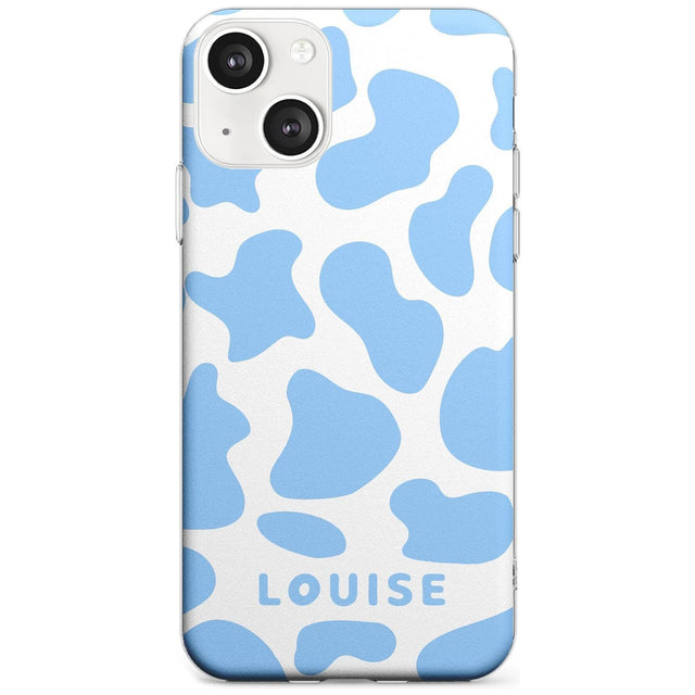 Personalised Blue and White Cow Print Slim Phone Case for iPhone 13 & 13 Mini