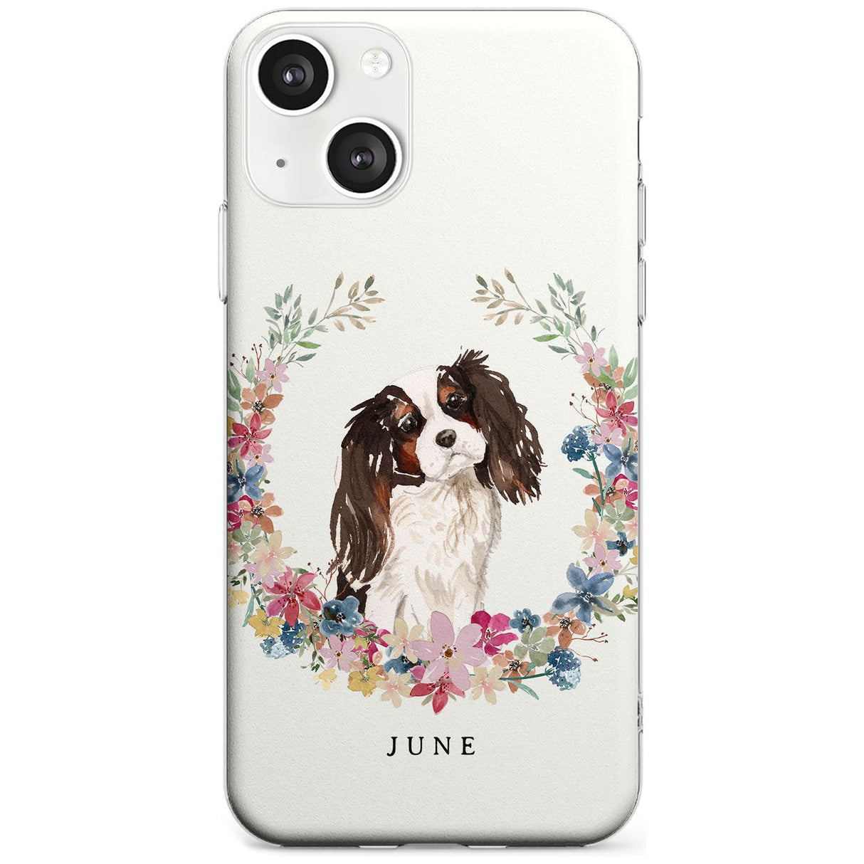 Personalised Tri Coloured King Charles Watercolour Dog Portrait Custom Phone Case iPhone 13 / Clear Case,iPhone 13 Mini / Clear Case,iPhone 14 / Clear Case,iPhone 14 Plus / Clear Case Blanc Space