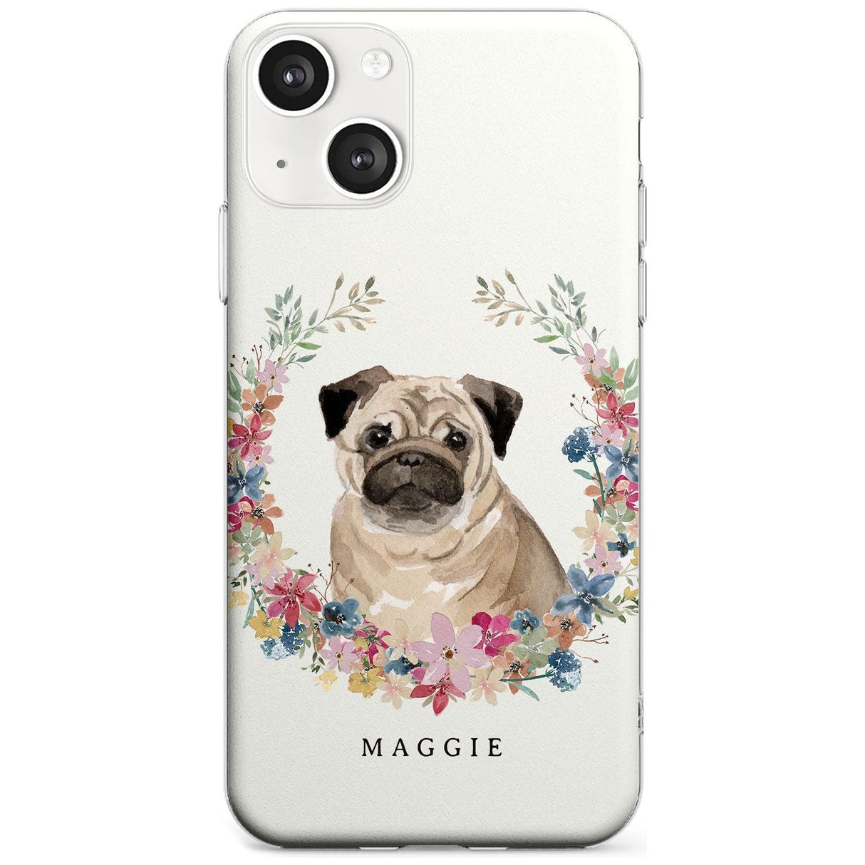 Personalised Pug - Watercolour Dog Portrait Custom Phone Case iPhone 13 / Clear Case,iPhone 13 Mini / Clear Case,iPhone 14 / Clear Case,iPhone 14 Plus / Clear Case Blanc Space