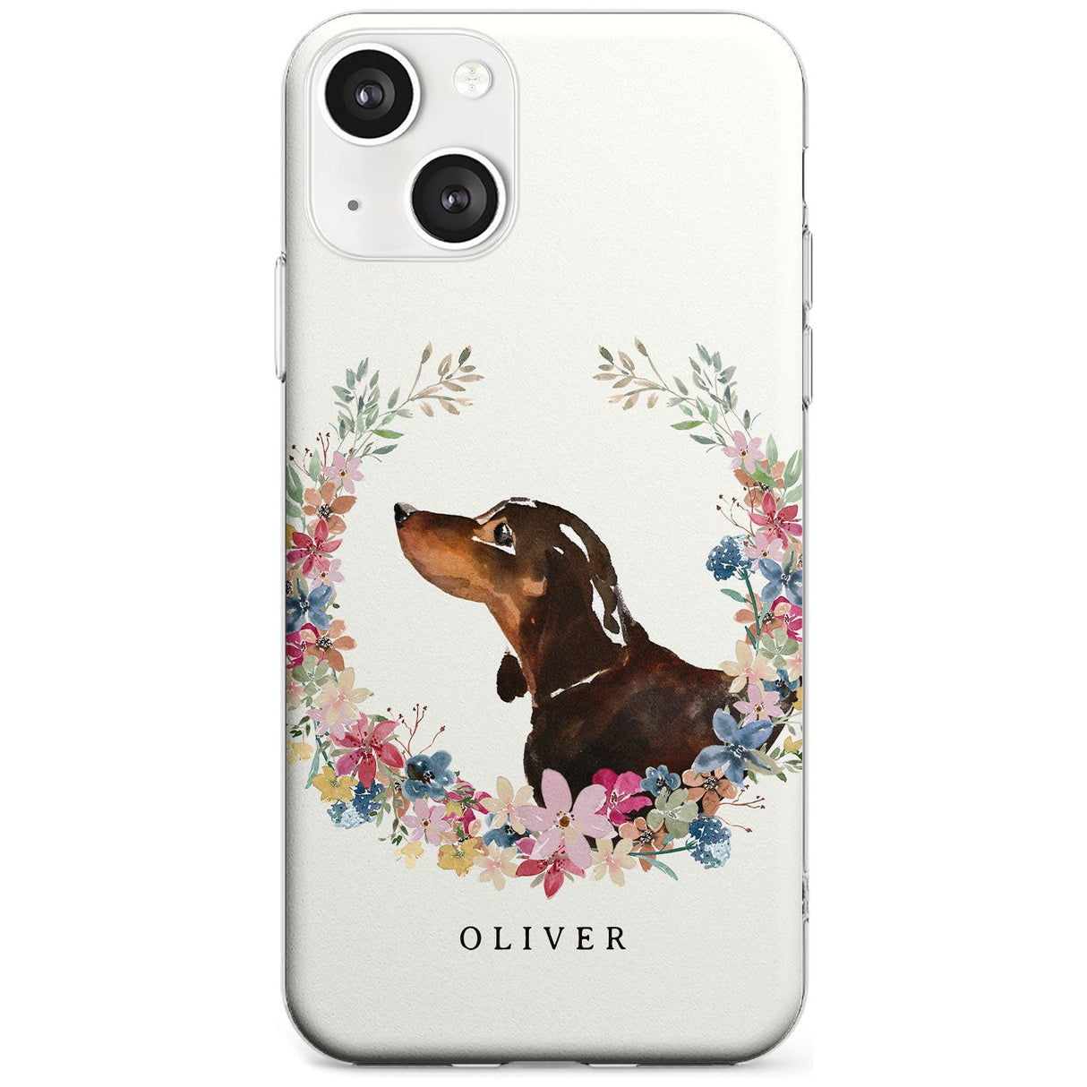 Personalised Black & Tan Dachshund - Watercolour Dog Portrait Custom Phone Case iPhone 13 / Clear Case,iPhone 13 Mini / Clear Case,iPhone 14 / Clear Case,iPhone 14 Plus / Clear Case Blanc Space