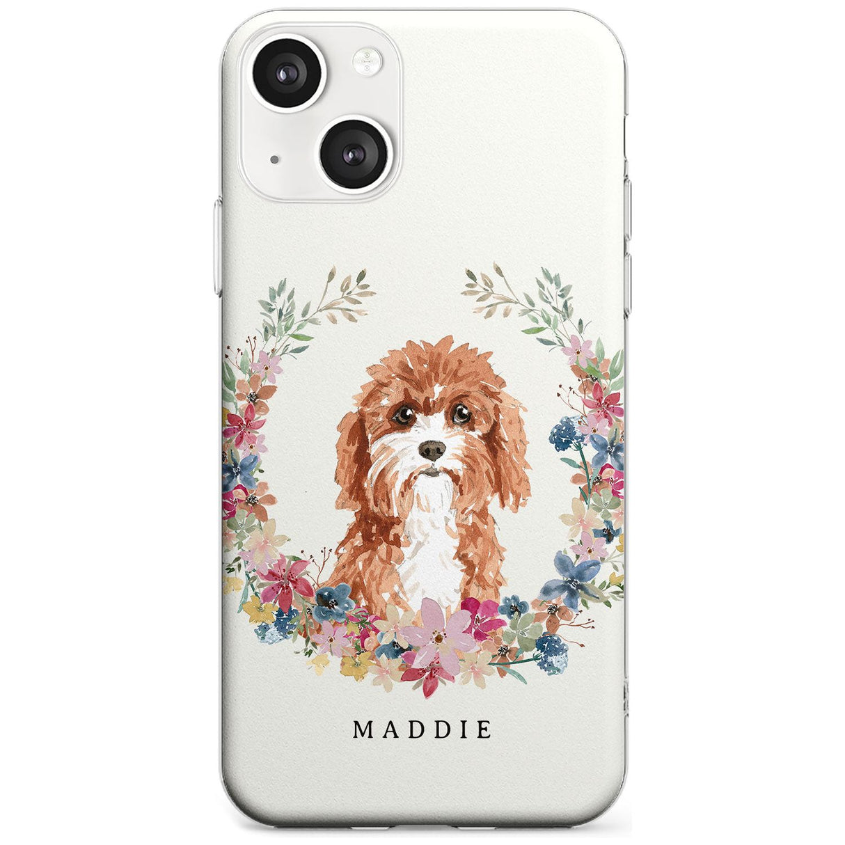 Personalised Cavapoo - Watercolour Dog Portrait Custom Phone Case iPhone 13 / Clear Case,iPhone 13 Mini / Clear Case,iPhone 14 / Clear Case,iPhone 14 Plus / Clear Case Blanc Space