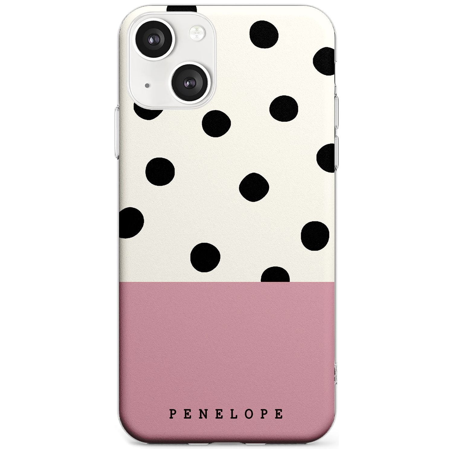 Personalised Pink Border Polka Dot Custom Phone Case iPhone 13 / Clear Case,iPhone 13 Mini / Clear Case,iPhone 14 / Clear Case,iPhone 14 Plus / Clear Case Blanc Space