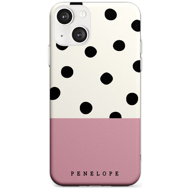 Personalised Pink Border Polka Dot Custom Phone Case iPhone 13 / Clear Case,iPhone 13 Mini / Clear Case,iPhone 14 / Clear Case,iPhone 14 Plus / Clear Case Blanc Space
