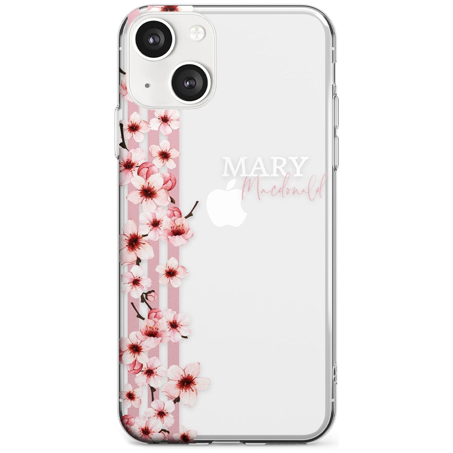 Personalised Cherry Blossoms & Stripes Custom Phone Case iPhone 13 / Clear Case,iPhone 13 Mini / Clear Case,iPhone 14 / Clear Case,iPhone 14 Plus / Clear Case Blanc Space