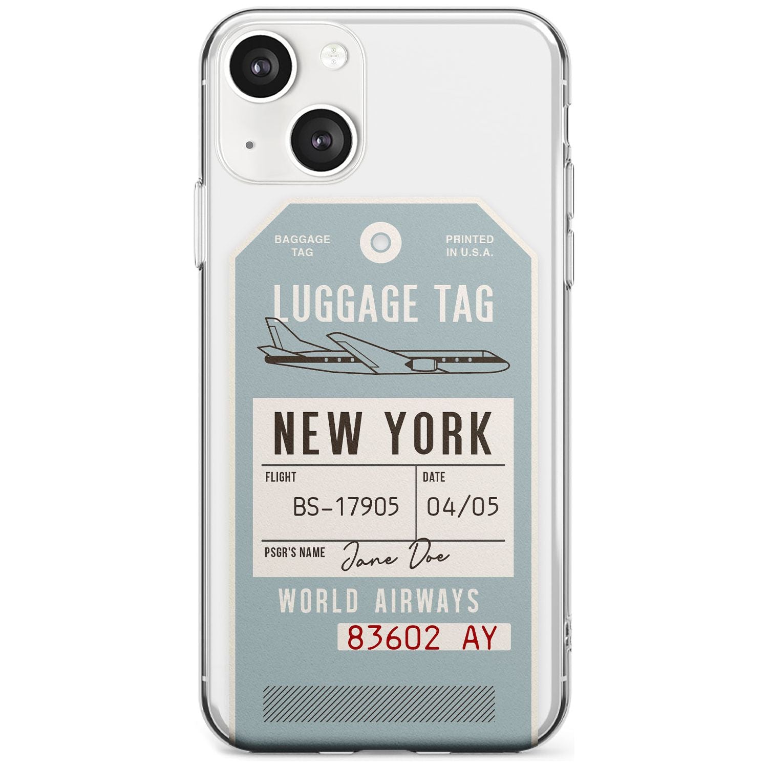 Personalised Vintage USA Luggage Tag Custom Phone Case iPhone 13 / Clear Case,iPhone 13 Mini / Clear Case,iPhone 14 / Clear Case,iPhone 14 Plus / Clear Case Blanc Space