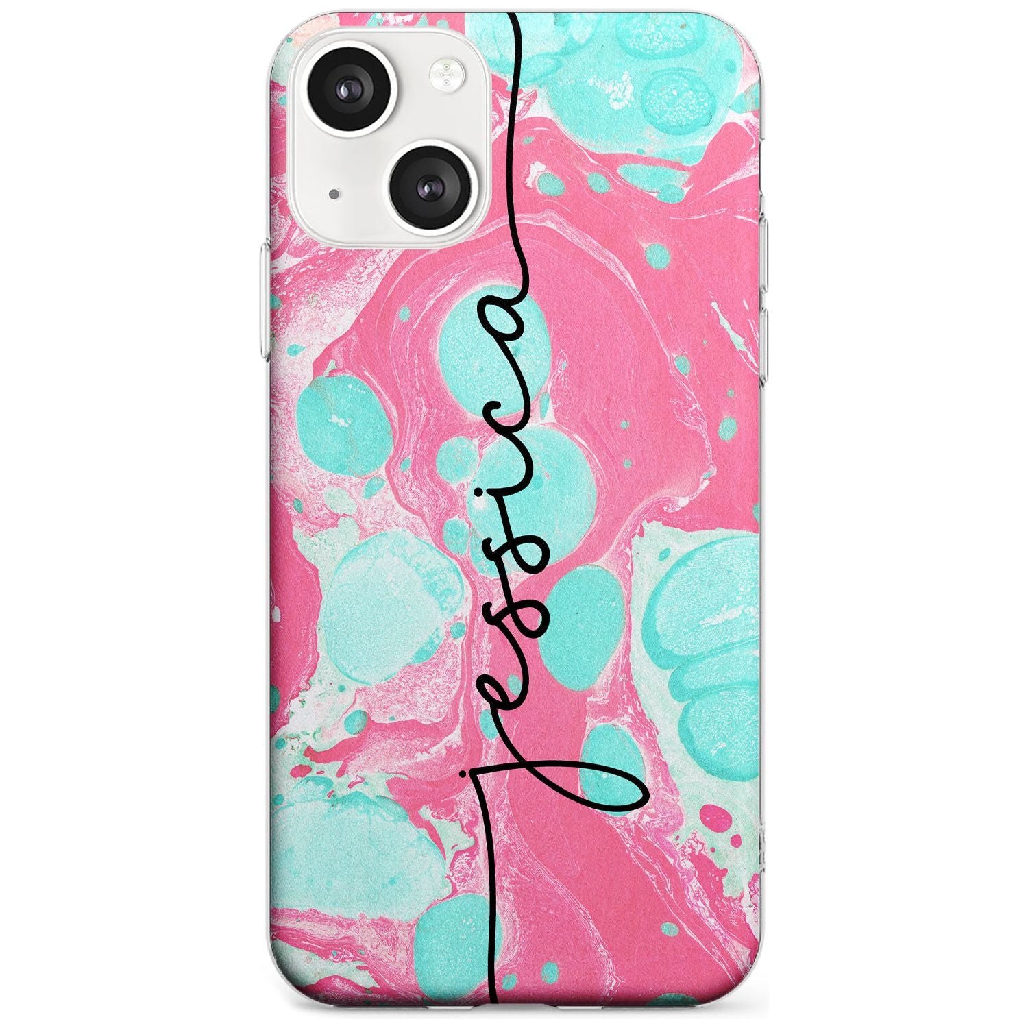 Personalised Turquoise & Pink - Marbled Custom Phone Case iPhone 13 / Clear Case,iPhone 13 Mini / Clear Case,iPhone 14 / Clear Case,iPhone 14 Plus / Clear Case Blanc Space