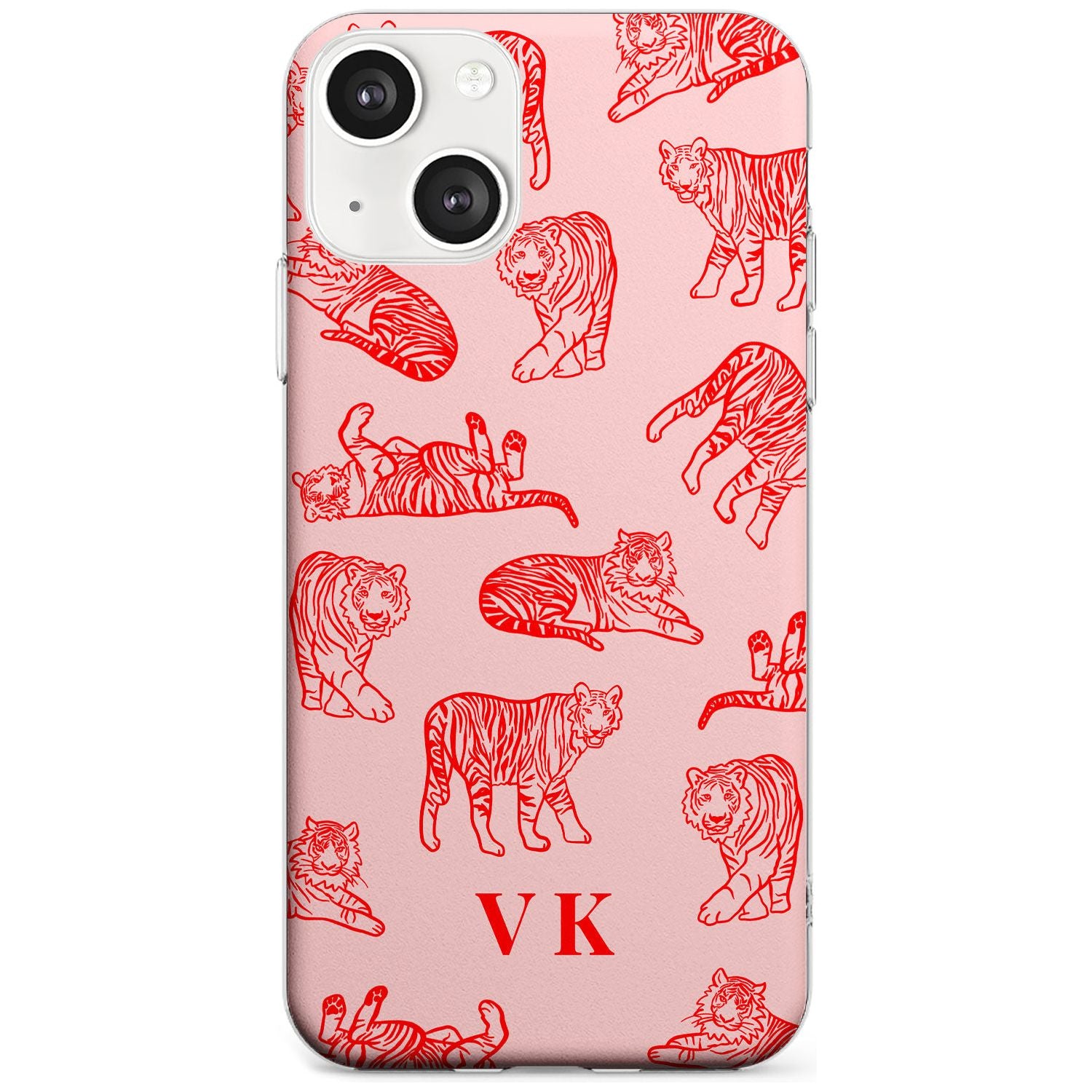 Personalised Red Tiger Outlines on Pink Custom Phone Case iPhone 13 / Clear Case,iPhone 13 Mini / Clear Case,iPhone 14 / Clear Case,iPhone 14 Plus / Clear Case Blanc Space