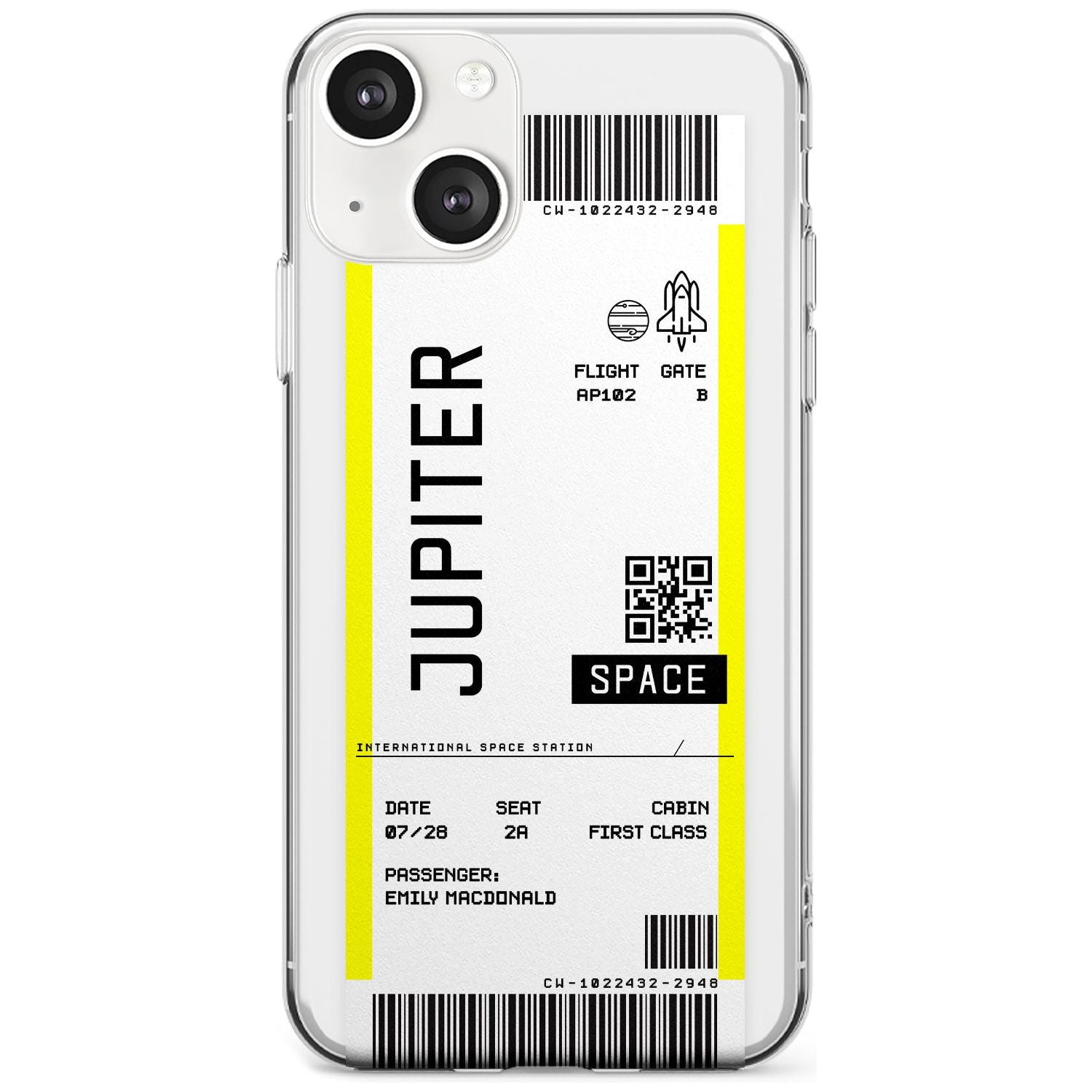 Personalised Jupiter Travel Ticket Custom Phone Case iPhone 13 / Clear Case,iPhone 13 Mini / Clear Case,iPhone 14 / Clear Case,iPhone 14 Plus / Clear Case Blanc Space