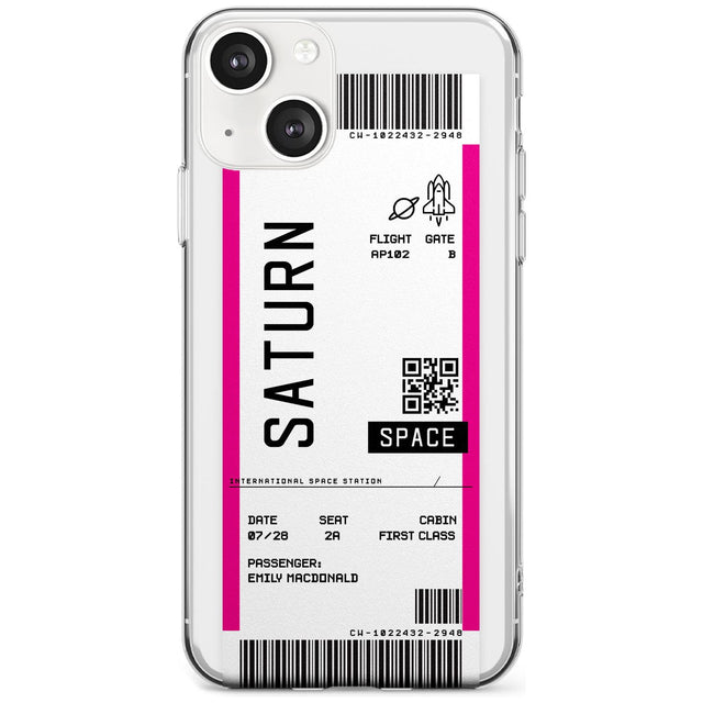 Personalised Saturn Space Travel Ticket Custom Phone Case iPhone 13 / Clear Case,iPhone 13 Mini / Clear Case,iPhone 14 / Clear Case,iPhone 14 Plus / Clear Case Blanc Space