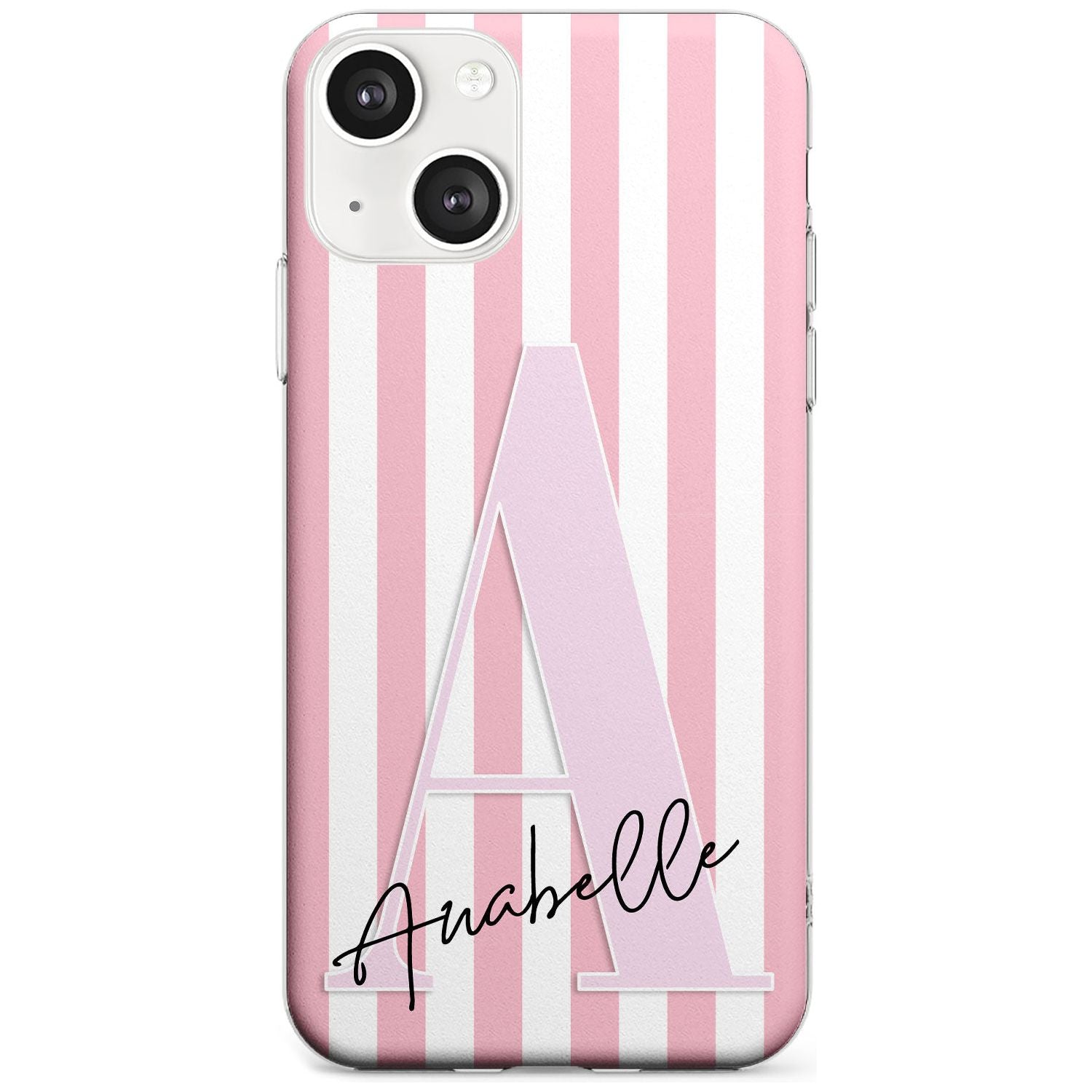 Personalised Pink Stripes & Large Monogram Custom Phone Case iPhone 13 / Clear Case,iPhone 13 Mini / Clear Case,iPhone 14 / Clear Case,iPhone 14 Plus / Clear Case Blanc Space