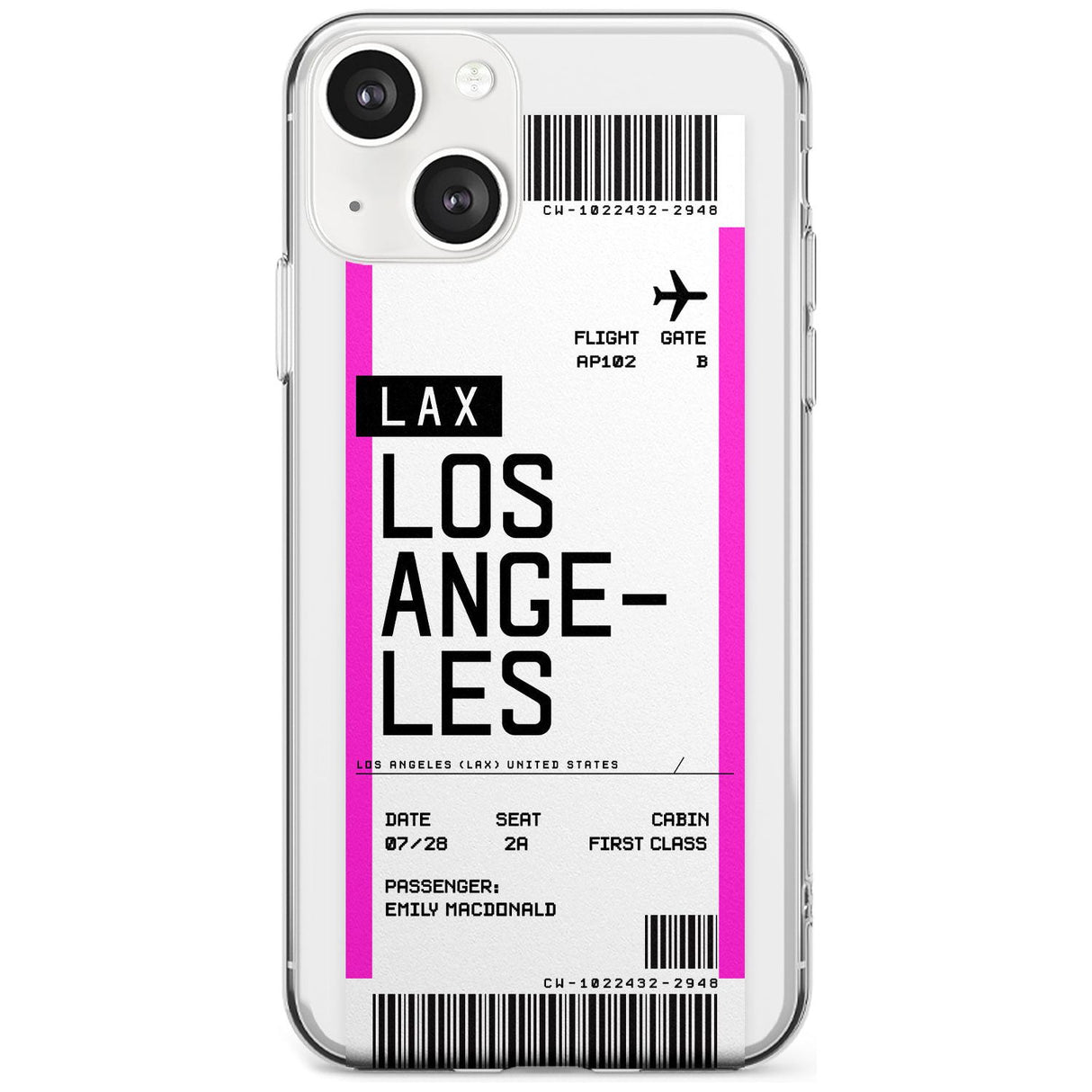 Personalised Los Angeles Boarding Pass Custom Phone Case iPhone 13 / Clear Case,iPhone 13 Mini / Clear Case,iPhone 14 / Clear Case,iPhone 14 Plus / Clear Case Blanc Space