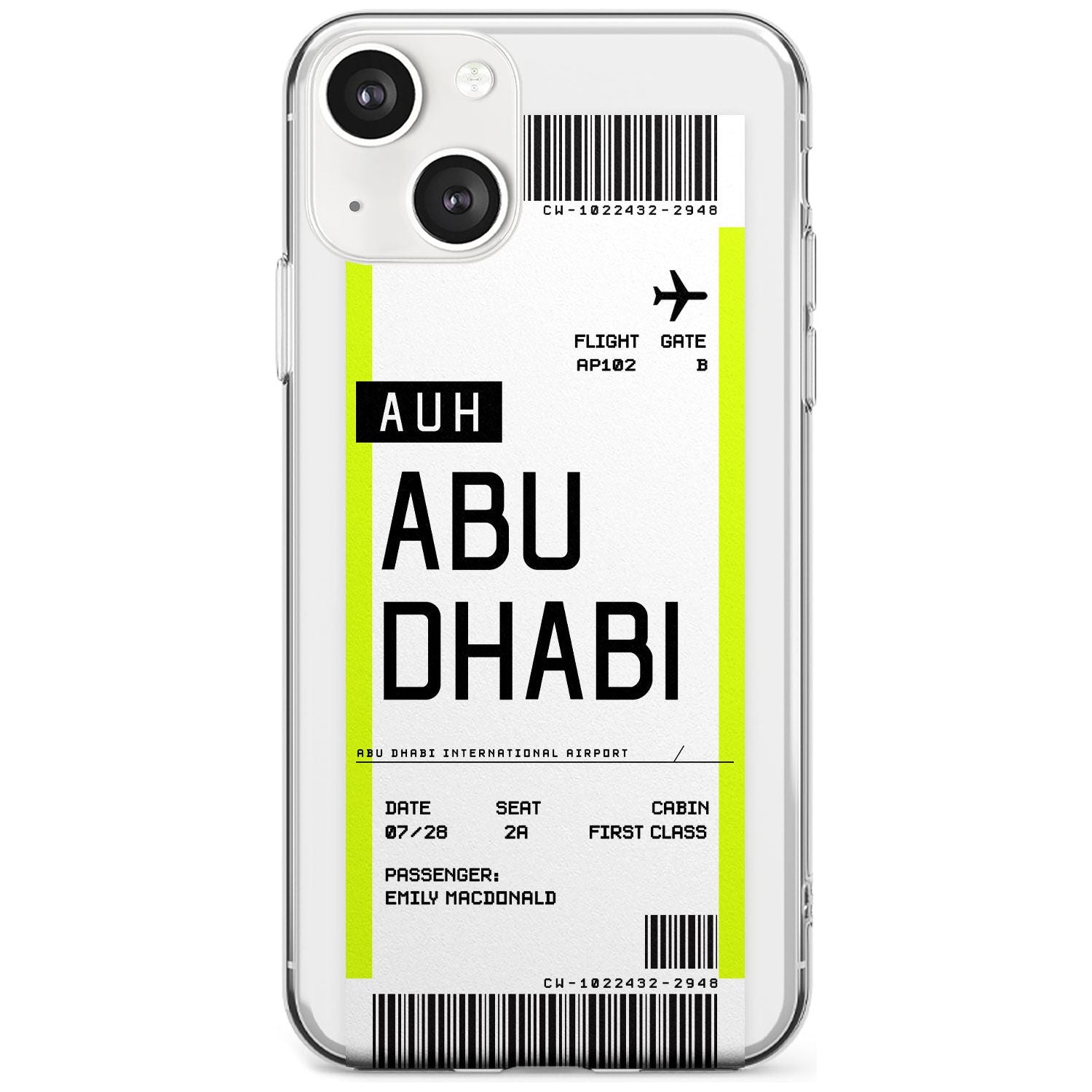 Personalised Abu Dhabi Boarding Pass Custom Phone Case iPhone 13 / Clear Case,iPhone 13 Mini / Clear Case,iPhone 14 / Clear Case,iPhone 14 Plus / Clear Case Blanc Space