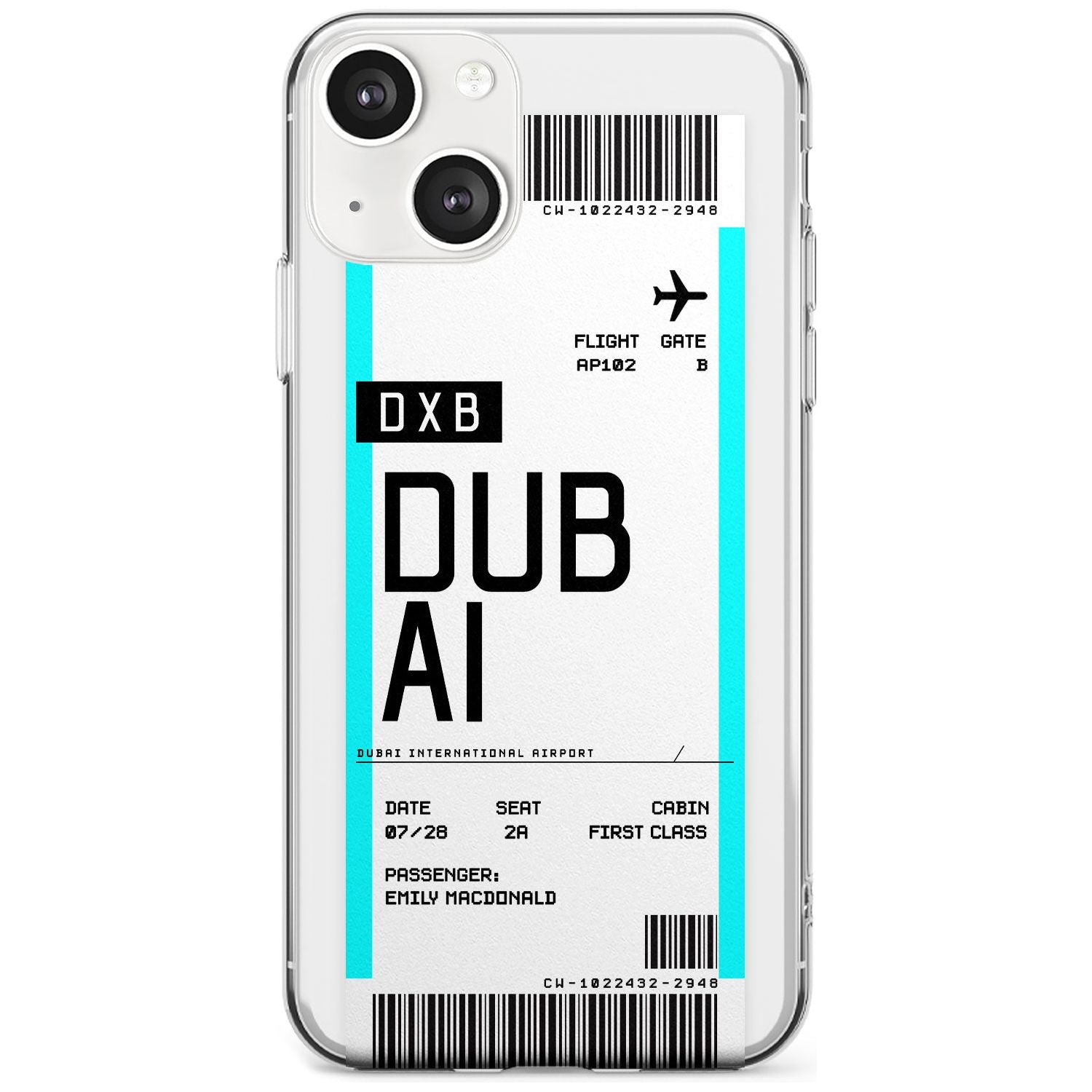 Personalised Dubai Boarding Pass Custom Phone Case iPhone 13 / Clear Case,iPhone 13 Mini / Clear Case,iPhone 14 / Clear Case,iPhone 14 Plus / Clear Case Blanc Space