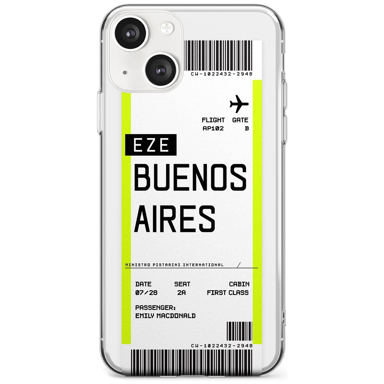 Personalised Buenos Aires Boarding Pass Custom Phone Case iPhone 13 / Clear Case,iPhone 13 Mini / Clear Case,iPhone 14 / Clear Case,iPhone 14 Plus / Clear Case Blanc Space