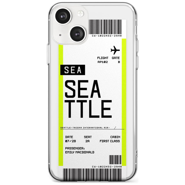Personalised Seattle Boarding Pass Custom Phone Case iPhone 13 / Clear Case,iPhone 13 Mini / Clear Case,iPhone 14 / Clear Case,iPhone 14 Plus / Clear Case Blanc Space