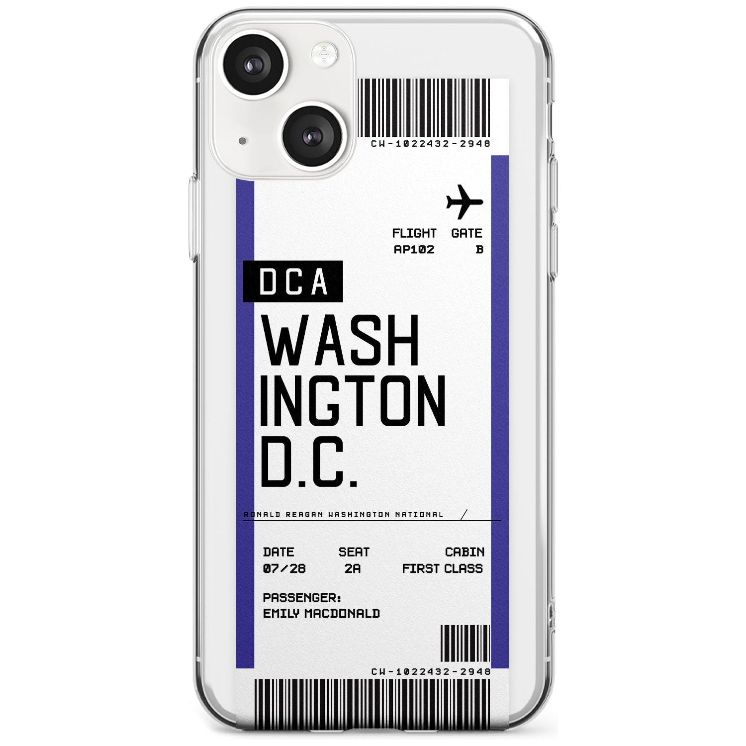 Personalised Washington D.C. Boarding Pass Custom Phone Case iPhone 13 / Clear Case,iPhone 13 Mini / Clear Case,iPhone 14 / Clear Case,iPhone 14 Plus / Clear Case Blanc Space
