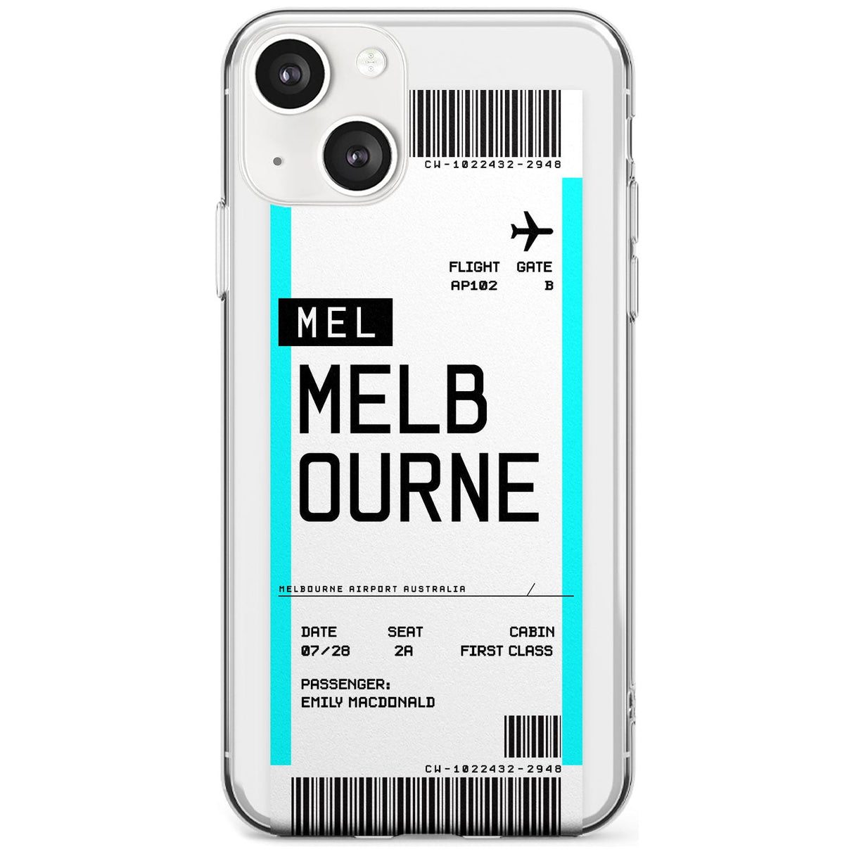 Personalised Melbourne Boarding Pass Custom Phone Case iPhone 13 / Clear Case,iPhone 13 Mini / Clear Case,iPhone 14 / Clear Case,iPhone 14 Plus / Clear Case Blanc Space