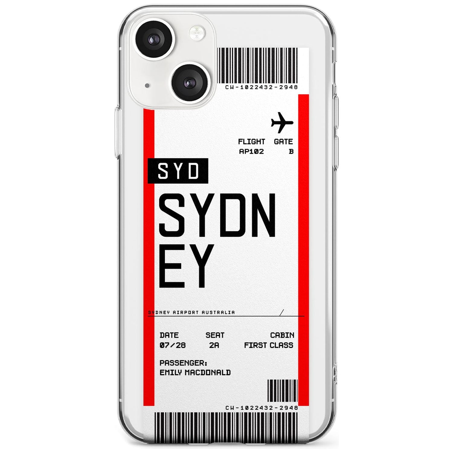 Personalised Sydney Boarding Pass Custom Phone Case iPhone 13 / Clear Case,iPhone 13 Mini / Clear Case,iPhone 14 / Clear Case,iPhone 14 Plus / Clear Case Blanc Space
