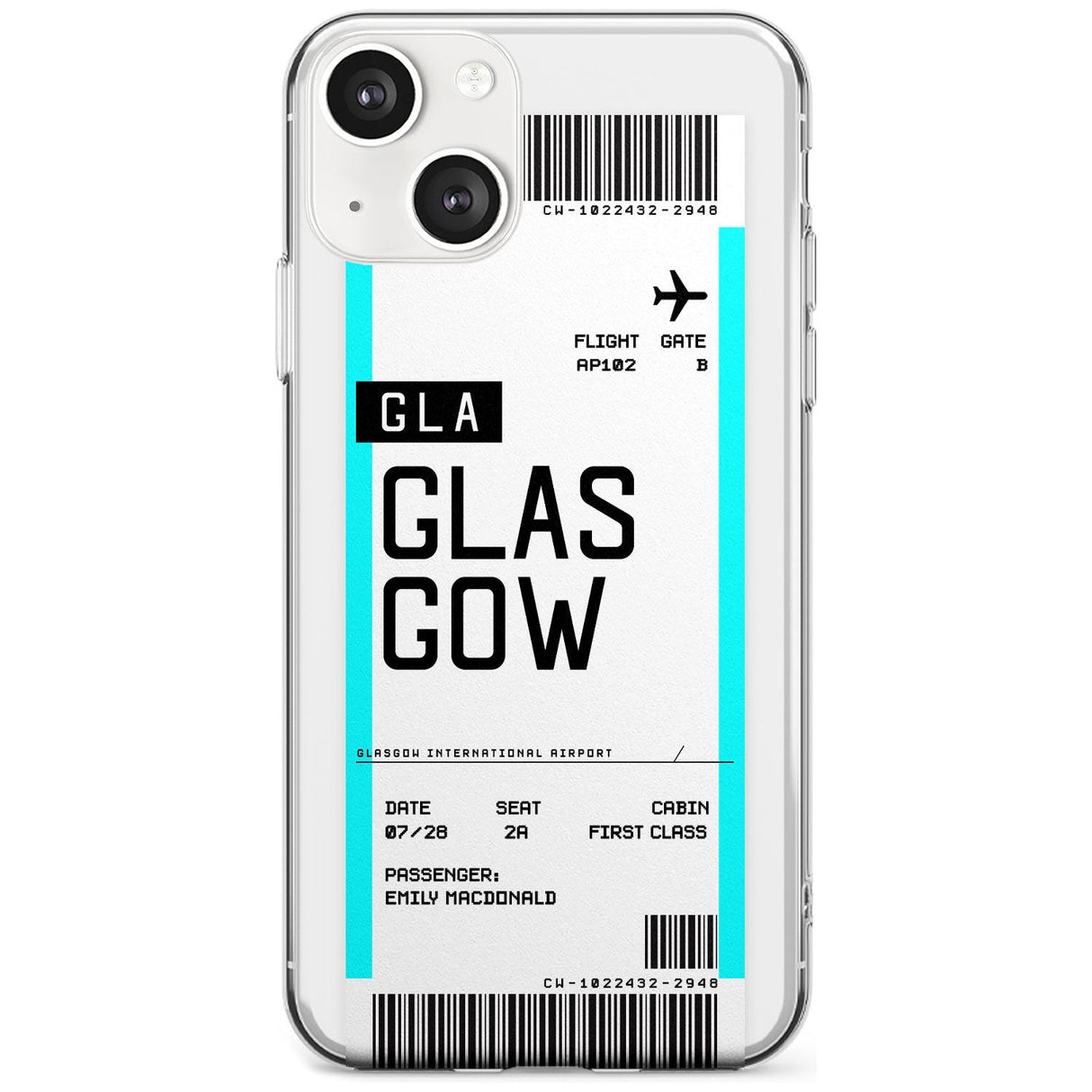 Personalised Glasgow Boarding Pass Custom Phone Case iPhone 13 / Clear Case,iPhone 13 Mini / Clear Case,iPhone 14 / Clear Case,iPhone 14 Plus / Clear Case Blanc Space