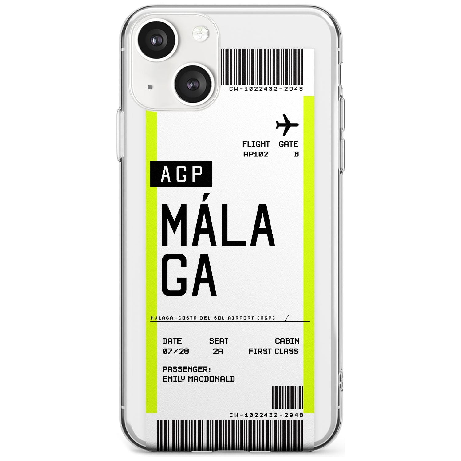 Personalised Málaga Boarding Pass Custom Phone Case iPhone 13 / Clear Case,iPhone 13 Mini / Clear Case,iPhone 14 / Clear Case,iPhone 14 Plus / Clear Case Blanc Space