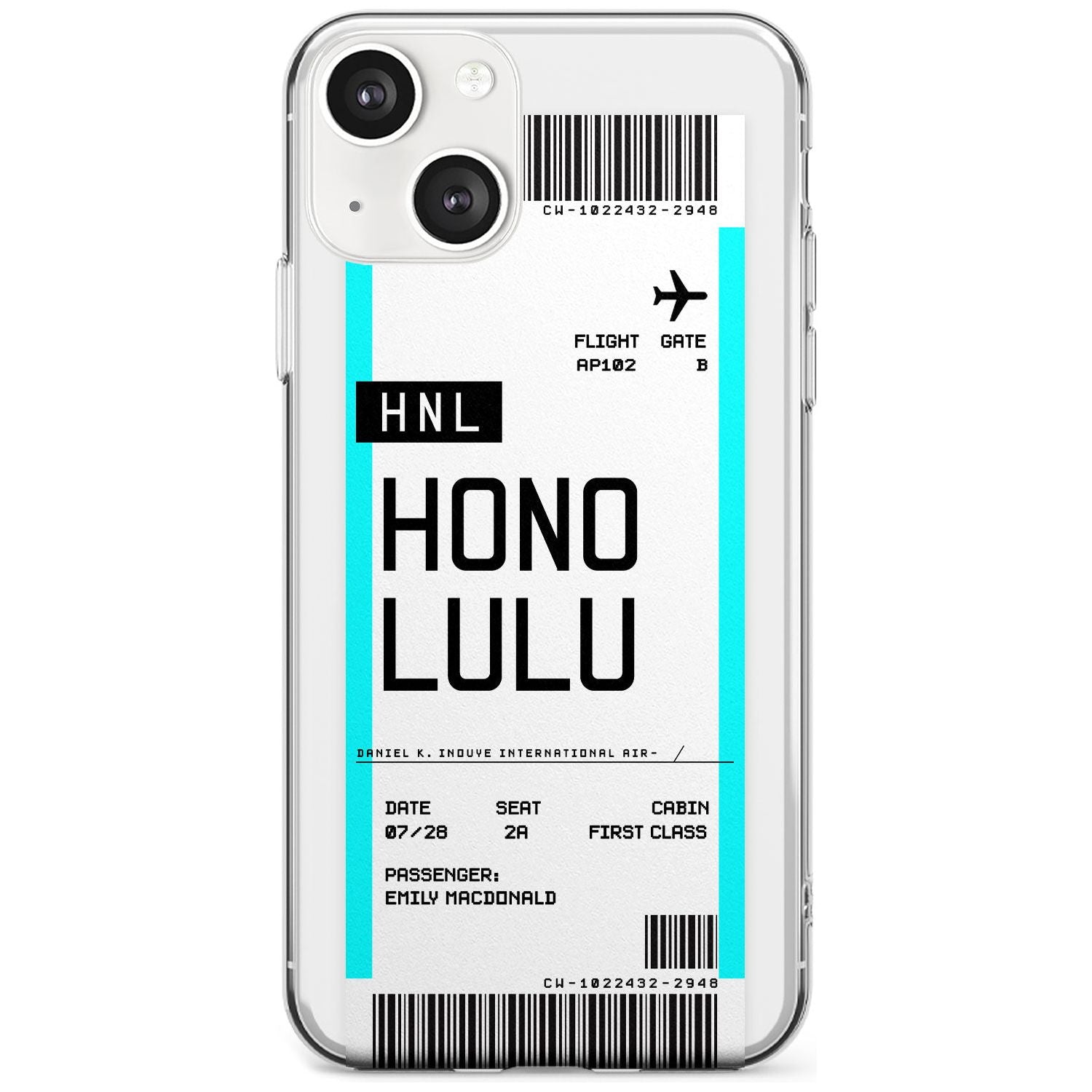 Personalised Honolulu Boarding Pass Custom Phone Case iPhone 13 / Clear Case,iPhone 13 Mini / Clear Case,iPhone 14 / Clear Case,iPhone 14 Plus / Clear Case Blanc Space