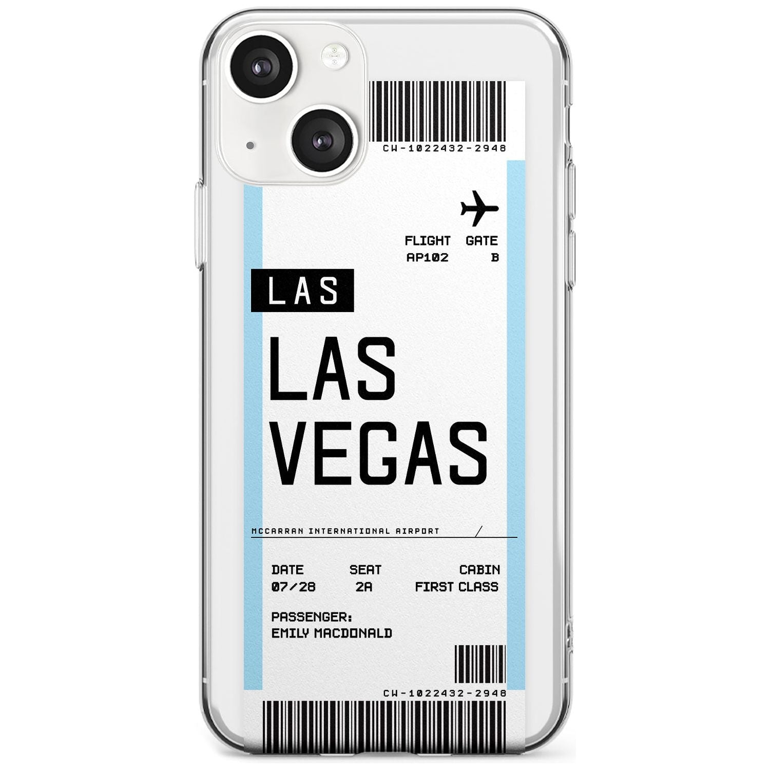 Personalised Las Vegas Boarding Pass Custom Phone Case iPhone 13 / Clear Case,iPhone 13 Mini / Clear Case,iPhone 14 / Clear Case,iPhone 14 Plus / Clear Case Blanc Space