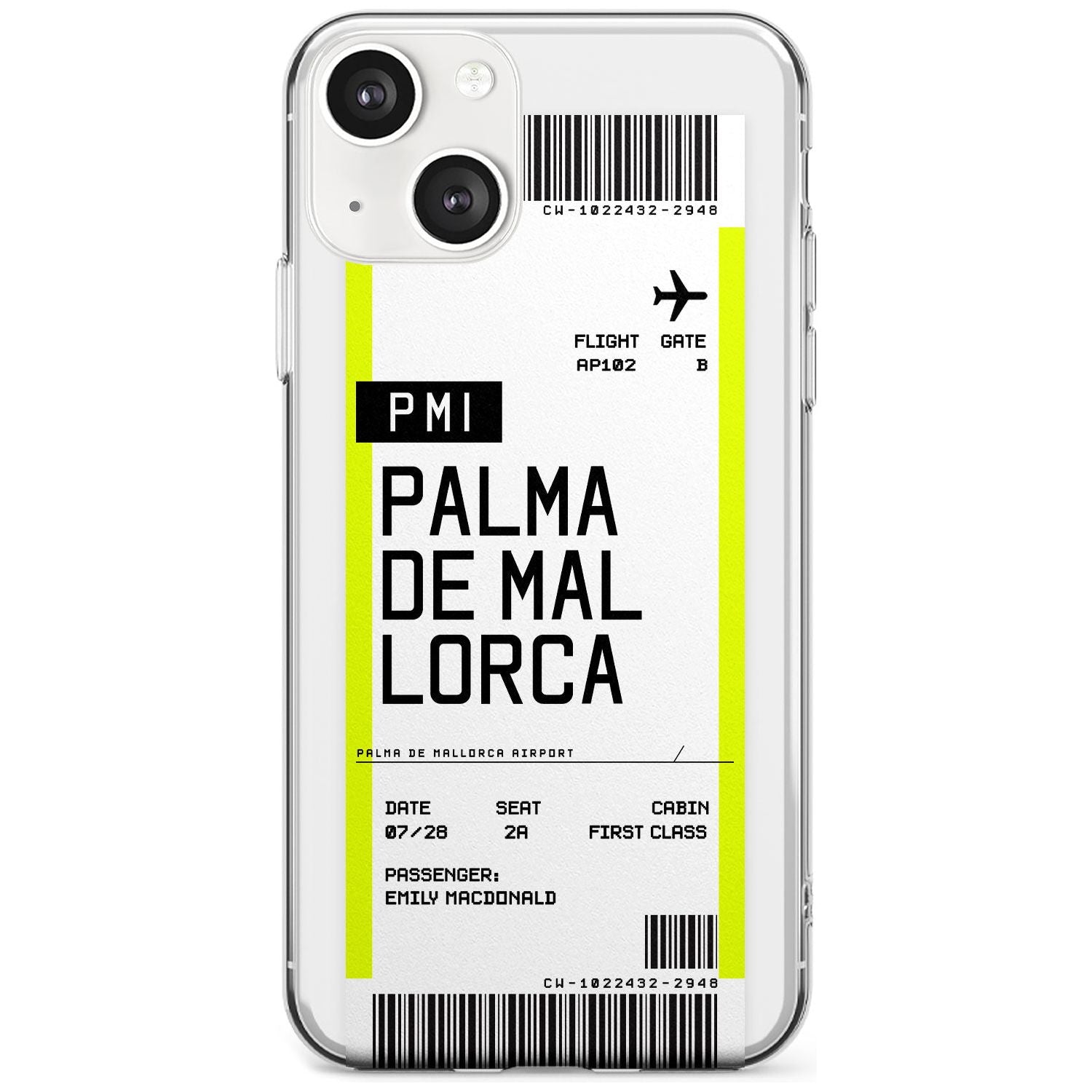 Personalised Palma De Mallorca Boarding Pass Custom Phone Case iPhone 13 / Clear Case,iPhone 13 Mini / Clear Case,iPhone 14 / Clear Case,iPhone 14 Plus / Clear Case Blanc Space