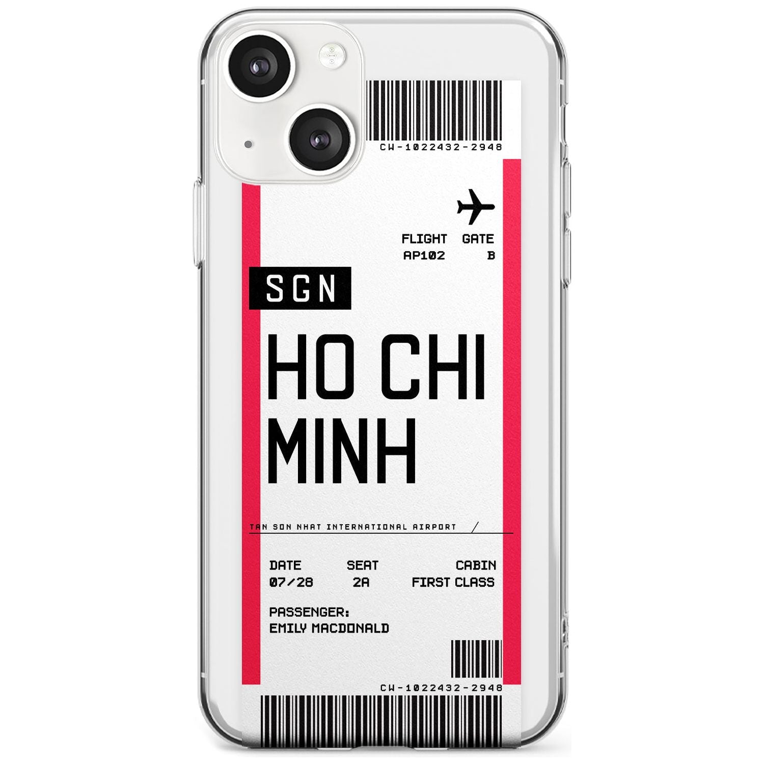 Personalised Ho Chi Minh City Boarding Pass Custom Phone Case iPhone 13 / Clear Case,iPhone 13 Mini / Clear Case,iPhone 14 / Clear Case,iPhone 14 Plus / Clear Case Blanc Space