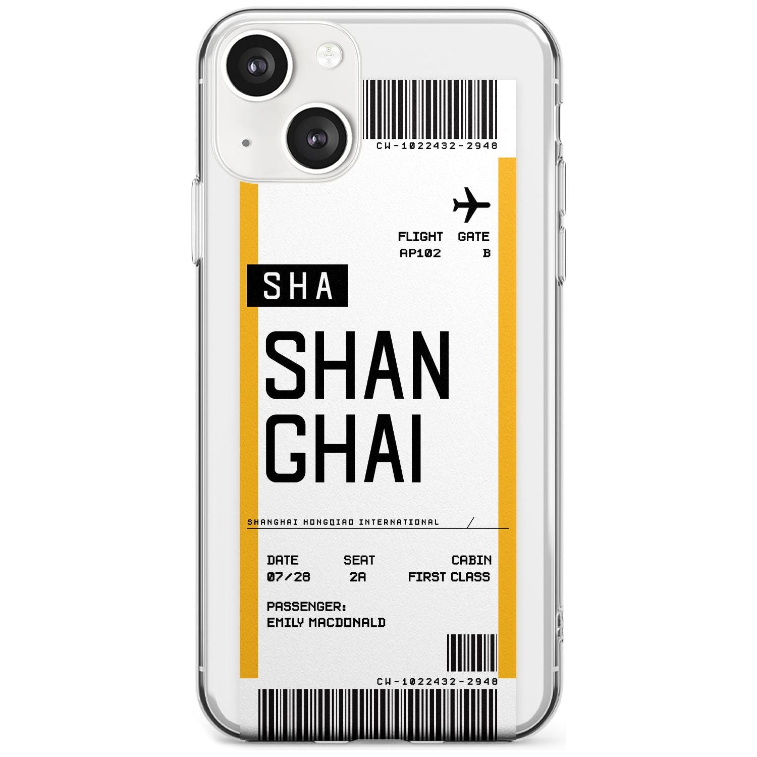 Personalised Shangai Boarding Pass Custom Phone Case iPhone 13 / Clear Case,iPhone 13 Mini / Clear Case,iPhone 14 / Clear Case,iPhone 14 Plus / Clear Case Blanc Space