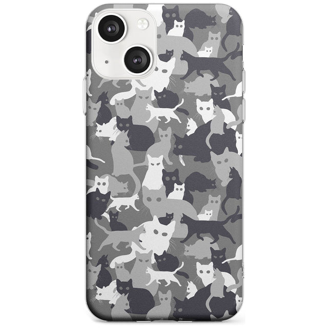 Dark Grey Cat Camouflage Pattern Phone Case iPhone 13 / Clear Case,iPhone 13 Mini / Clear Case,iPhone 14 / Clear Case,iPhone 14 Plus / Clear Case Blanc Space