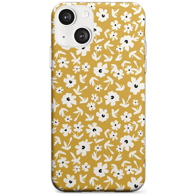 Floral Print on Mustard Cute Floral Phone Case iPhone 13 / Clear Case,iPhone 13 Mini / Clear Case,iPhone 14 / Clear Case,iPhone 14 Plus / Clear Case Blanc Space