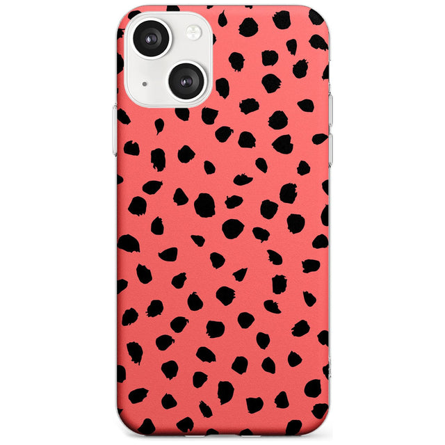 Black on Salmon Pink Dalmatian Polka Dot Spots Phone Case iPhone 13 / Clear Case,iPhone 13 Mini / Clear Case,iPhone 14 / Clear Case,iPhone 14 Plus / Clear Case Blanc Space