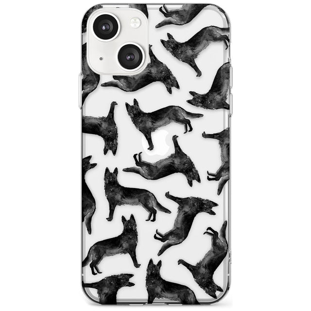 German Shepherd (Black) Watercolour Dog Pattern Phone Case iPhone 13 / Clear Case,iPhone 13 Mini / Clear Case,iPhone 14 / Clear Case,iPhone 14 Plus / Clear Case Blanc Space