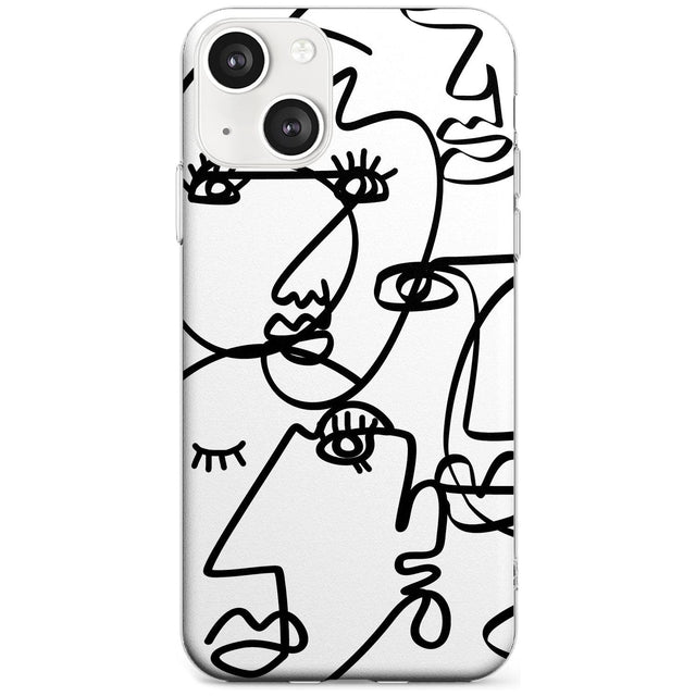 Abstract Continuous Line Faces Black on White Phone Case iPhone 13 / Clear Case,iPhone 13 Mini / Clear Case,iPhone 14 / Clear Case,iPhone 14 Plus / Clear Case Blanc Space