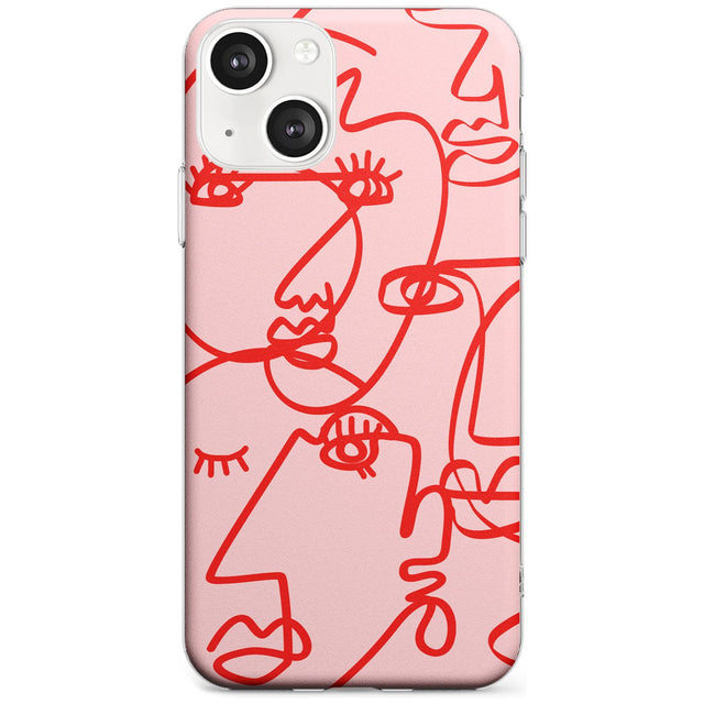 Abstract Continuous Line Faces Red on Pink Phone Case iPhone 13 / Clear Case,iPhone 13 Mini / Clear Case,iPhone 14 / Clear Case,iPhone 14 Plus / Clear Case Blanc Space