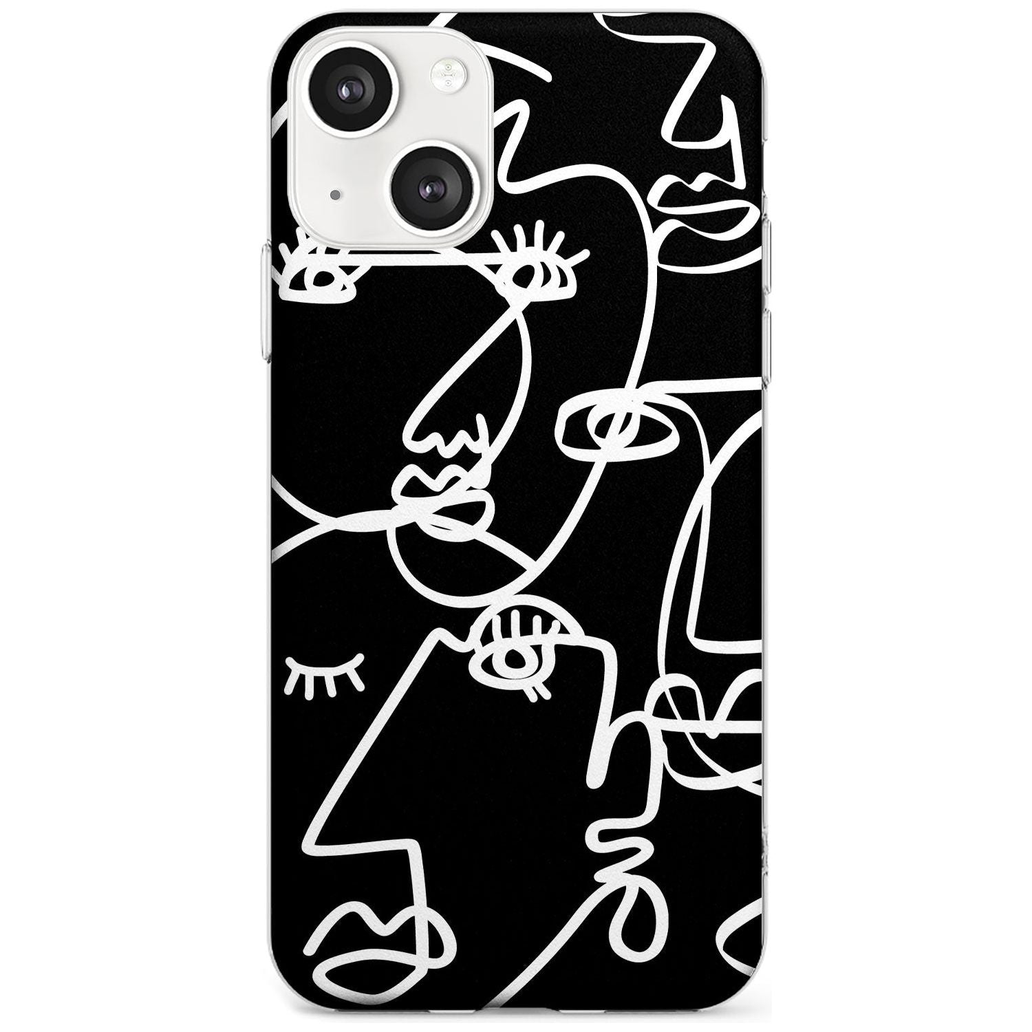 Abstract Continuous Line Faces White on Black Phone Case iPhone 13 / Clear Case,iPhone 13 Mini / Clear Case,iPhone 14 / Clear Case,iPhone 14 Plus / Clear Case Blanc Space