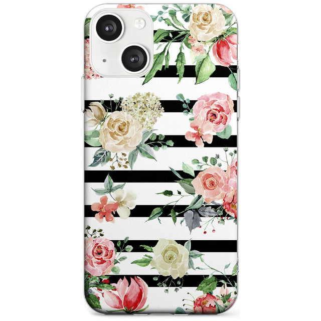 Bold Stripes & Flower Pattern Phone Case iPhone 13 / Clear Case,iPhone 13 Mini / Clear Case,iPhone 14 / Clear Case,iPhone 14 Plus / Clear Case Blanc Space