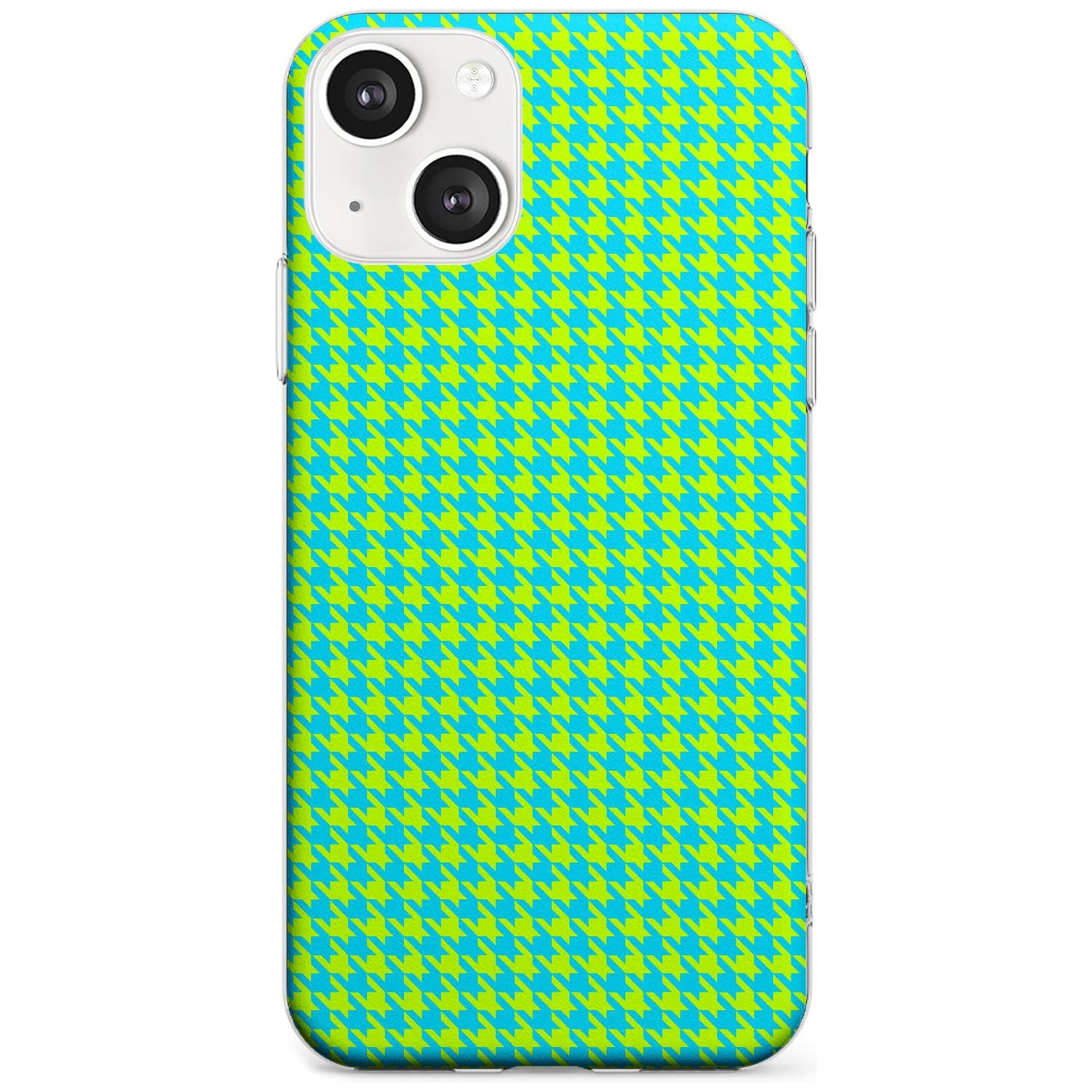Neon Lime & Turquoise Houndstooth Pattern Phone Case iPhone 13 / Clear Case,iPhone 13 Mini / Clear Case,iPhone 14 / Clear Case,iPhone 14 Plus / Clear Case Blanc Space