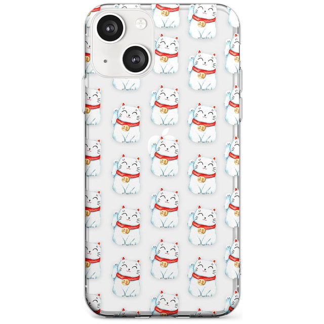 Lucky Cat Maneki-Neko Japanese Pattern Phone Case iPhone 13 / Clear Case,iPhone 13 Mini / Clear Case,iPhone 14 / Clear Case,iPhone 14 Plus / Clear Case Blanc Space