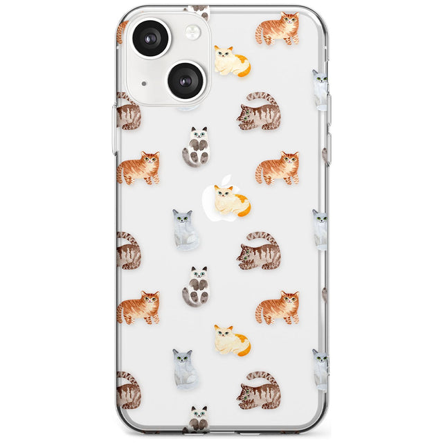Cute Cat Pattern - Clear Phone Case iPhone 13 / Clear Case,iPhone 13 Mini / Clear Case,iPhone 14 / Clear Case,iPhone 14 Plus / Clear Case Blanc Space