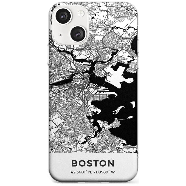 Map of Boston, Massachusetts Phone Case iPhone 13 / Clear Case,iPhone 13 Mini / Clear Case,iPhone 14 / Clear Case,iPhone 14 Plus / Clear Case Blanc Space